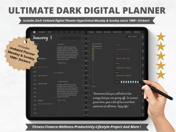 Undated Digital Planner Dark Mode