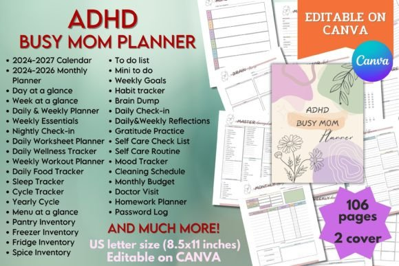 ADHD Busy Mom Planner - Canva Template
