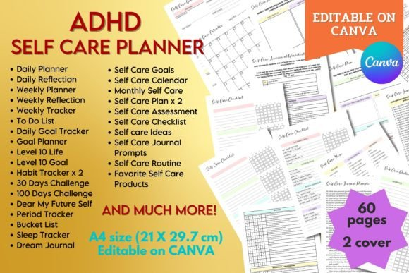 ADHD Self Care Planner - Canva Template
