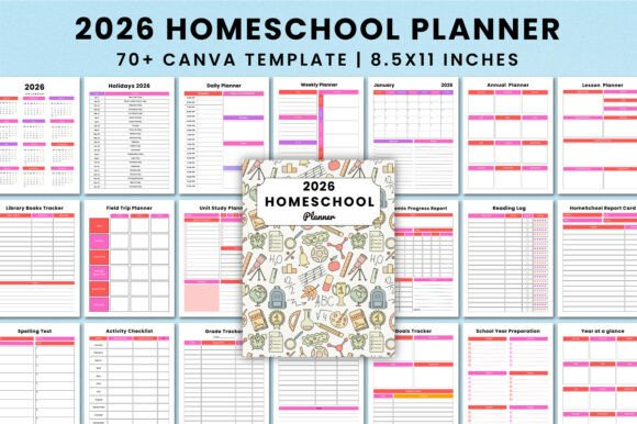 Editable 2026 Homeschool Planner For Canva