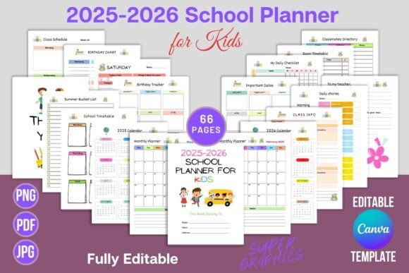 Editable 2025-2026 School Planner for Kids