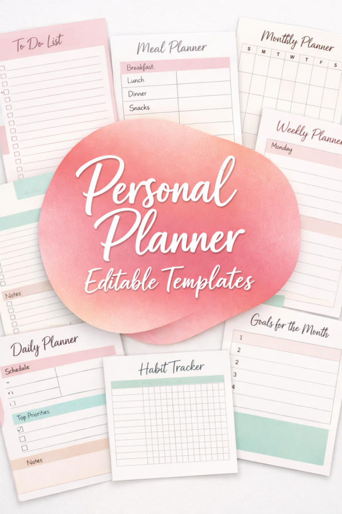 Personal Planner Editable Templates