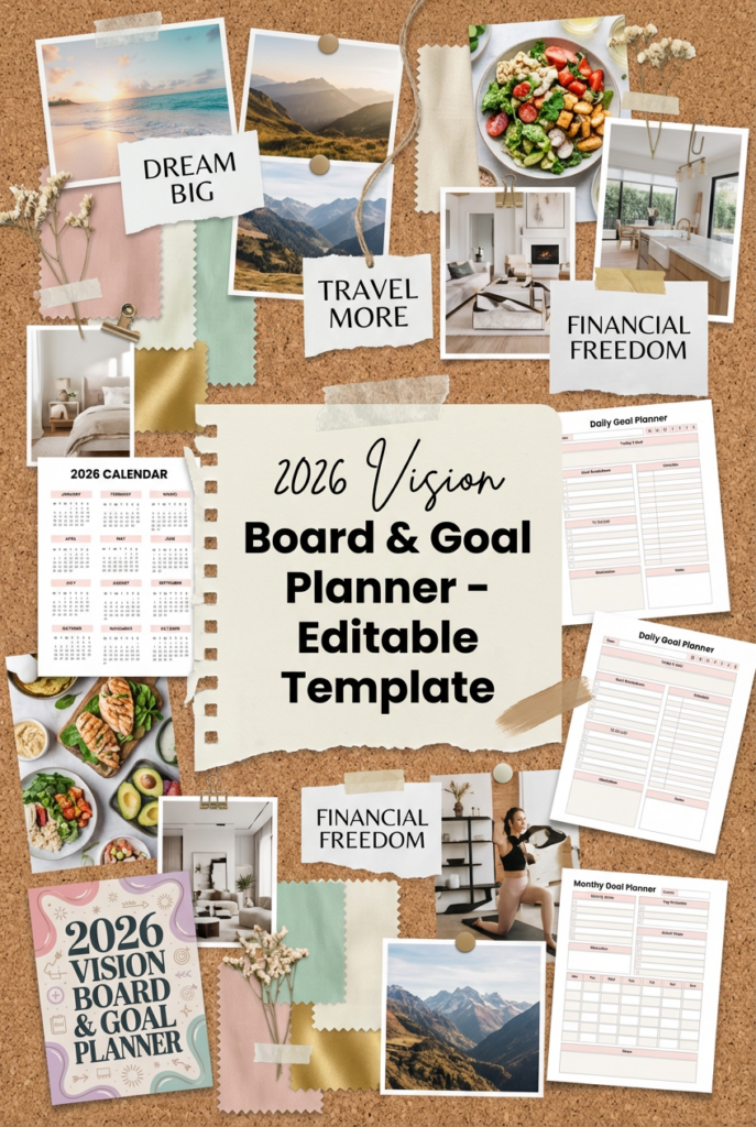 2026 Vision Board & Goal Planner - Editable Template