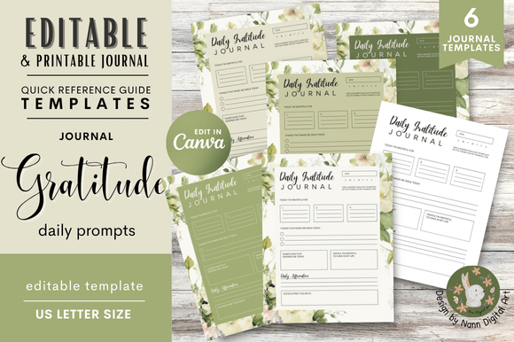 Daily Gratitude Journal Templates Floral