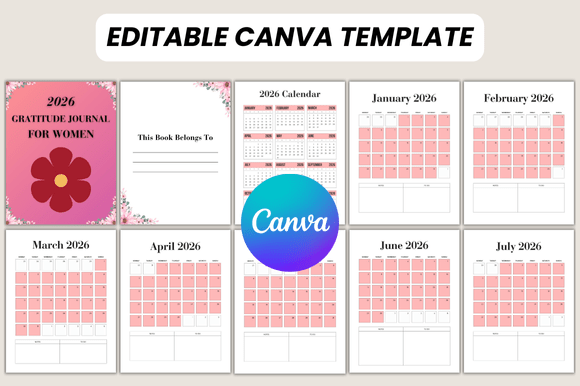 2026 Gratitude Journal For Women Canva Template