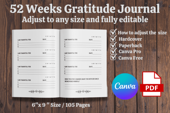 52 Weeks Gratitude Journal Canva
