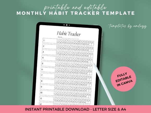  Monthly Habit Tracker Planner template