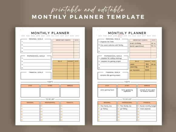 Customizing a minimalist planner with the template settings open in Canva to show drag-and-drop fonts.