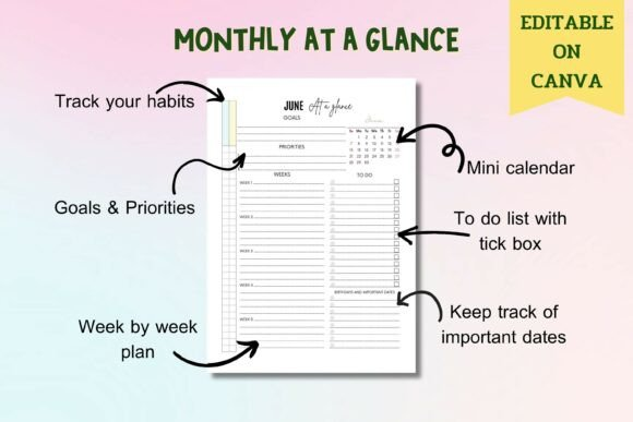A high-quality digital preview main page included in the 2026 Monthly Planner - Canva Template.