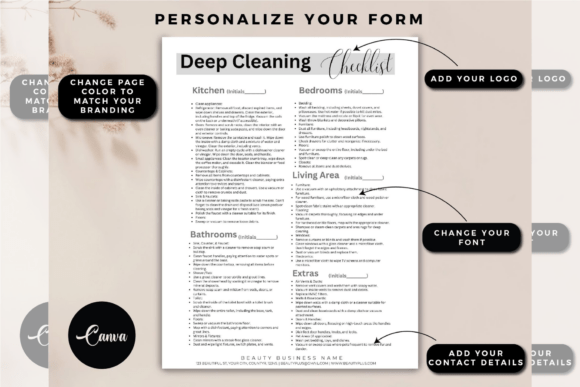  High-quality layout of a professional service contract alongside a printable deep cleaning checklist.