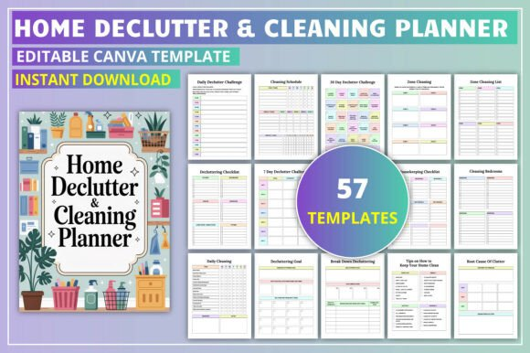 High-resolution preview of a 57-page printed Home Declutter & Cleaning Planner showing a detailed deep cleaning checklist.
