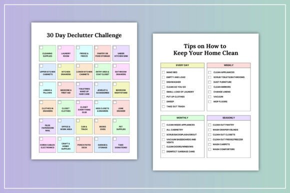 Modern digital screen showing the Home Declutter & Cleaning Planner editable pages in the Canva workspace.