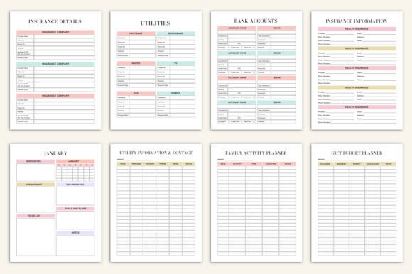 Minimalist view of the 2026 Complete House Management Binder printed pages
