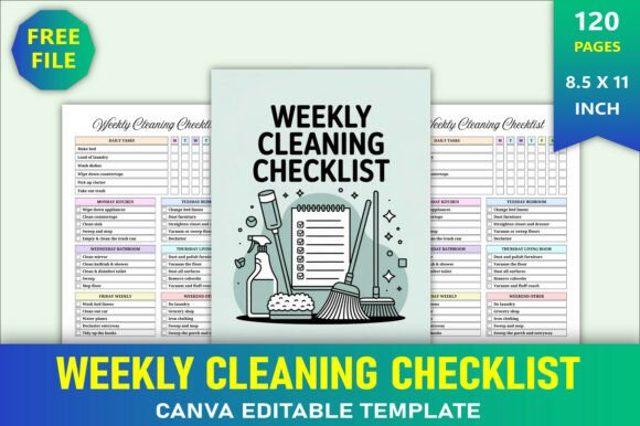 High-quality preview of the Editable Weekly Cleaning Checklist 120-page KDP interior.