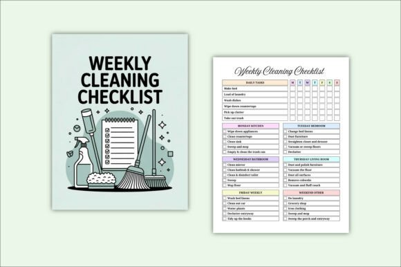 Front layout of the editable weekly cleaning checklist featuring sections for a deep cleaning checklist.