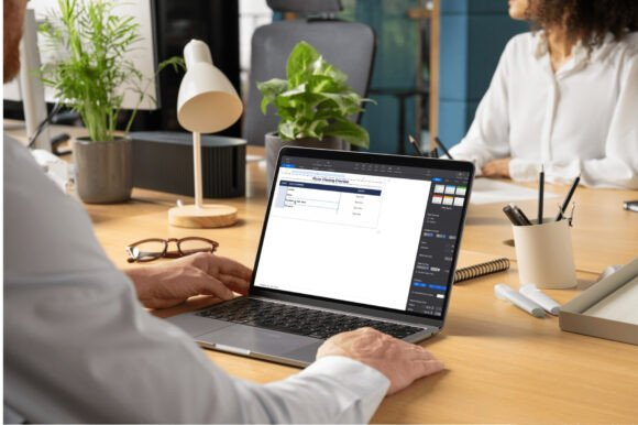 A laptop screen showing the spreadsheet cells of a House Cleaning Checklist Template featuring a row for a deep cleaning checklist.