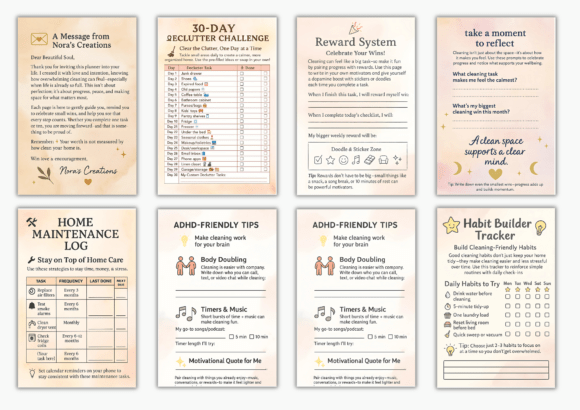 A colorful 17-page Neurodivergent Cleaning Planner being used as a thorough deep cleaning checklist for seasonal maintenance.