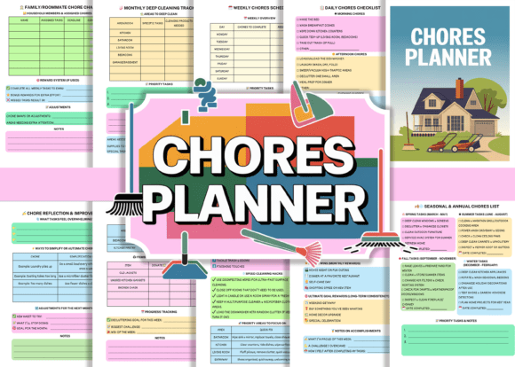 Front cover of the Chores Planner - KDP Template with a modern, minimalist green design.