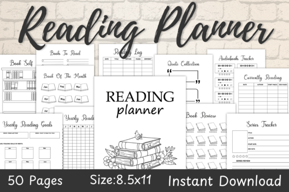 High-resolution view of a minimalist Reading Planner for Adults in black and white.