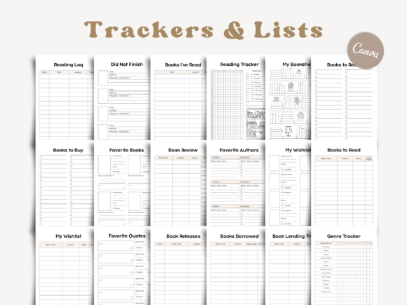 Aesthetic forty-six page bundle of a Canva Reading Journal Editable Template displayed on a white background.