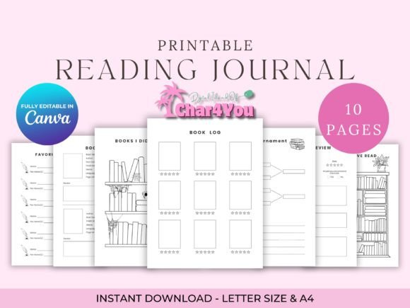 High-quality pages of a Printable Reading Journal Template shown as an organized printable reading tracker.