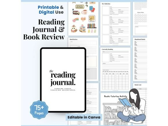 High-quality minimalist pages of the Reading Log Printable, Reading Tracker bundle acting as a printable reading tracker.