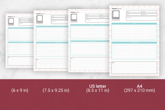 Different sizes of the Reading Journal Template