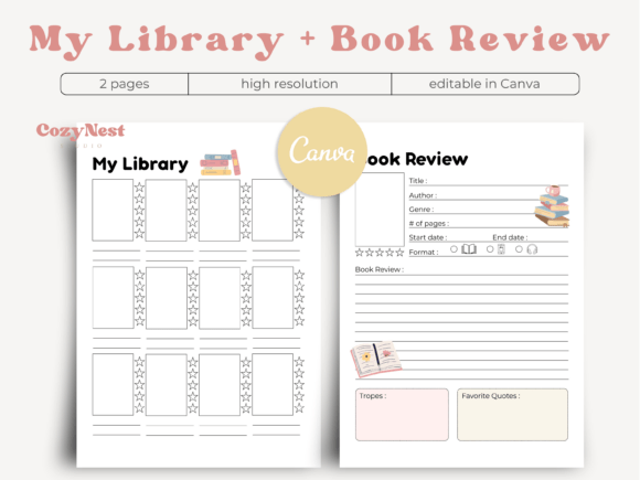 Mockup of the Digital Reading Journal Canva Template showing the printable reading tracker page