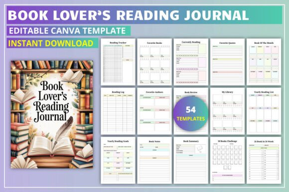 Clean minimalist interior of the Editable Book Lover’s Reading Journal