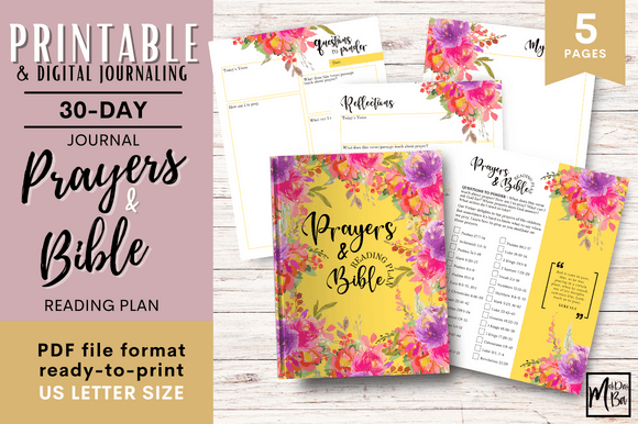 A printable reading tracker layout featuring the Bible Reading Plan 30 Days of Prayers