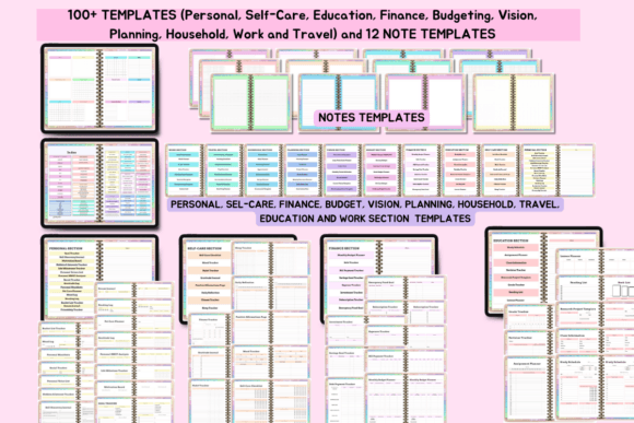 Grid overview showing eighty-six unique life templates included in the All-in-One Digital Planner.