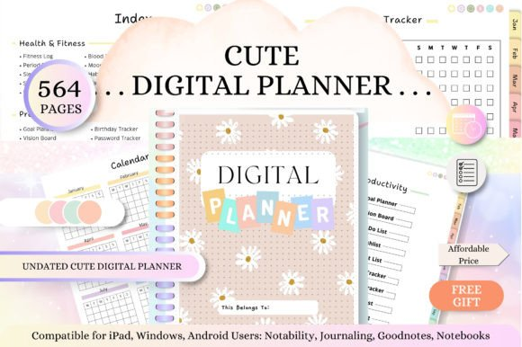 Screenshot displaying the soft pastel habit tracker of a digital planner template 2026 layout.