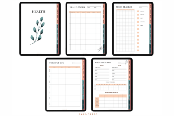 A close-up of the pages inside the 2026 digital planner template created with Deep Blue Undated Digital Planner.