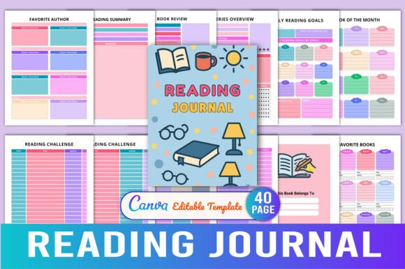A clean and professional Canva page layout for a collection of reading journals, with the cover image in the foreground.