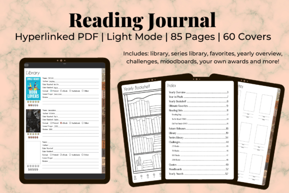 A digital reading journal (light mode) interface showing a clean reading journal setup on a tablet screen.
