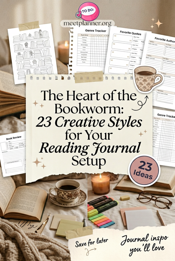 The main image collage for the article: The Heart of a Bookworm: 23 Creative Styles for Your Reading Journal.
