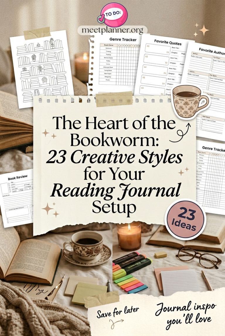 The main image collage for the article: The Heart of a Bookworm: 23 Creative Styles for Your Reading Journal.