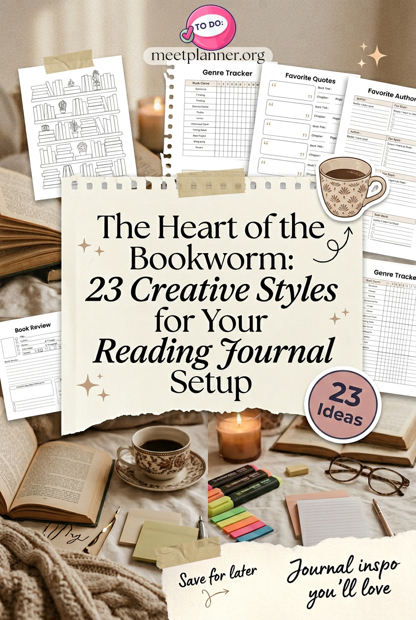 The main image collage for the article: The Heart of a Bookworm: 23 Creative Styles for Your Reading Journal.