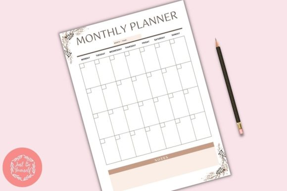 A page with blank calendar cells featuring the design of a FREE digital monthly planner with no dates.