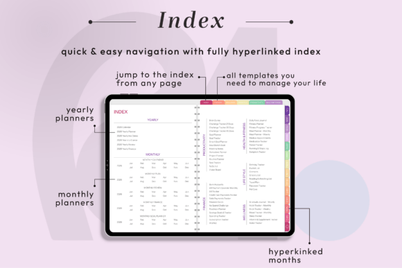 Minimalist horizontal layout of the All-in-One Digital Planner 2026 - Monday on a modern digital tablet.
