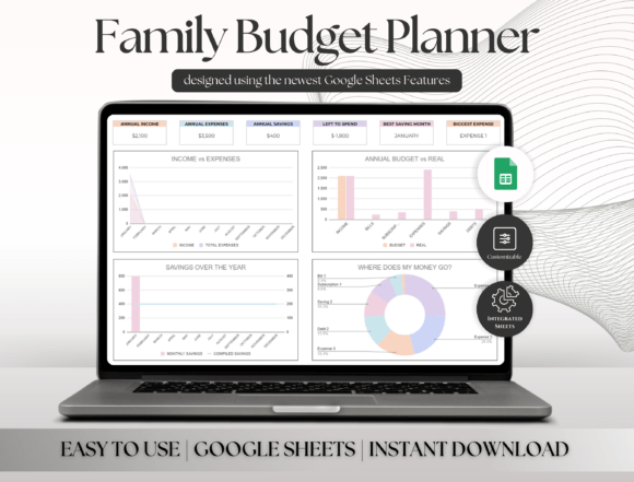 A screenshot of the premium family budget planner, displayed on a laptop screen.