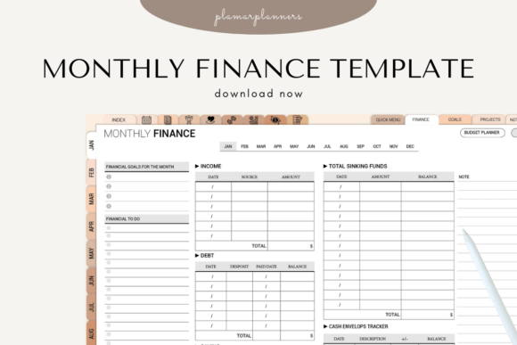 A bright and colorful dashboard from the monthly finance tracker budget plan inside a budget planner template.